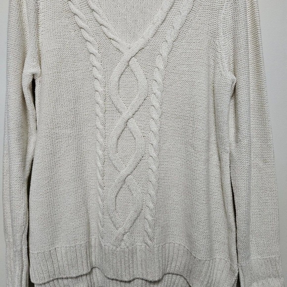 Vintage Ralph Lauren Chaps Womens Cable Knit Sweater Vneck Ivory w Sparkle Large - Picture 3 of 6